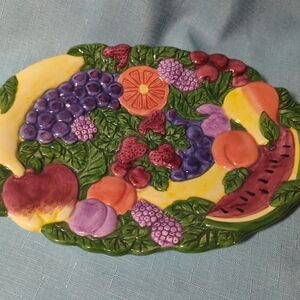 VINTAGE BELLA CASA BY GANZ FRUIT PLATE HIGHLY GLOSS PATINA 10" x 7.25"